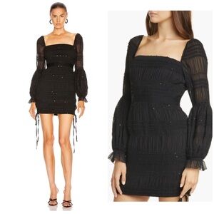 New! Self-Portrait Shirred Chiffon Long Sleeve Sequin Black Mini Dress 🖤 size 10